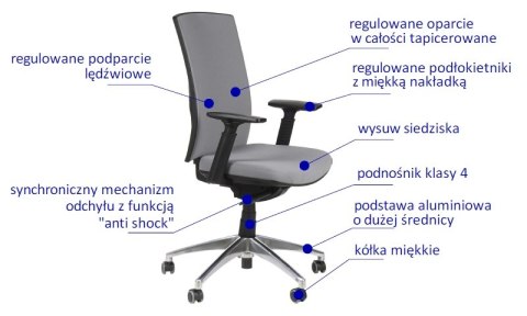 Fotel obrotowy KB-8922B-S/ALU SZARY - krzesło biurowe do biurka - TILT Fotel obrotowy KB-8922B-S/ALU SZARY - krzesło biurowe do biurka - TILT