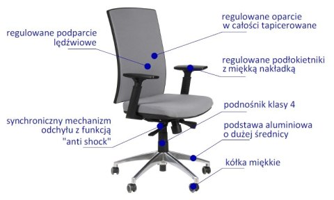 Fotel obrotowy KB-8922B/ALU SZARY - krzesło biurowe do biurka - TILT Fotel obrotowy KB-8922B/ALU SZARY - krzesło biurowe do biurka - TILT